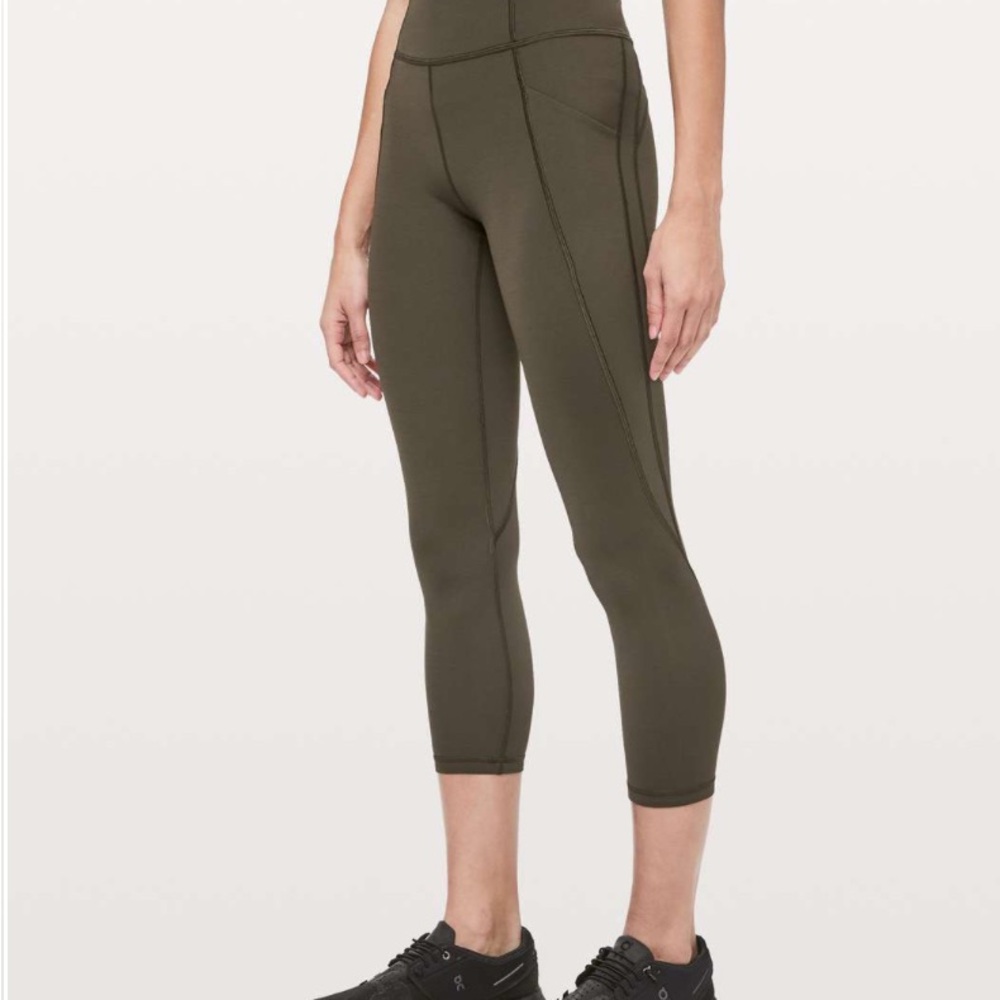 Lululemon Time to Sweat Crop Olive Green High-Waisted Leggings